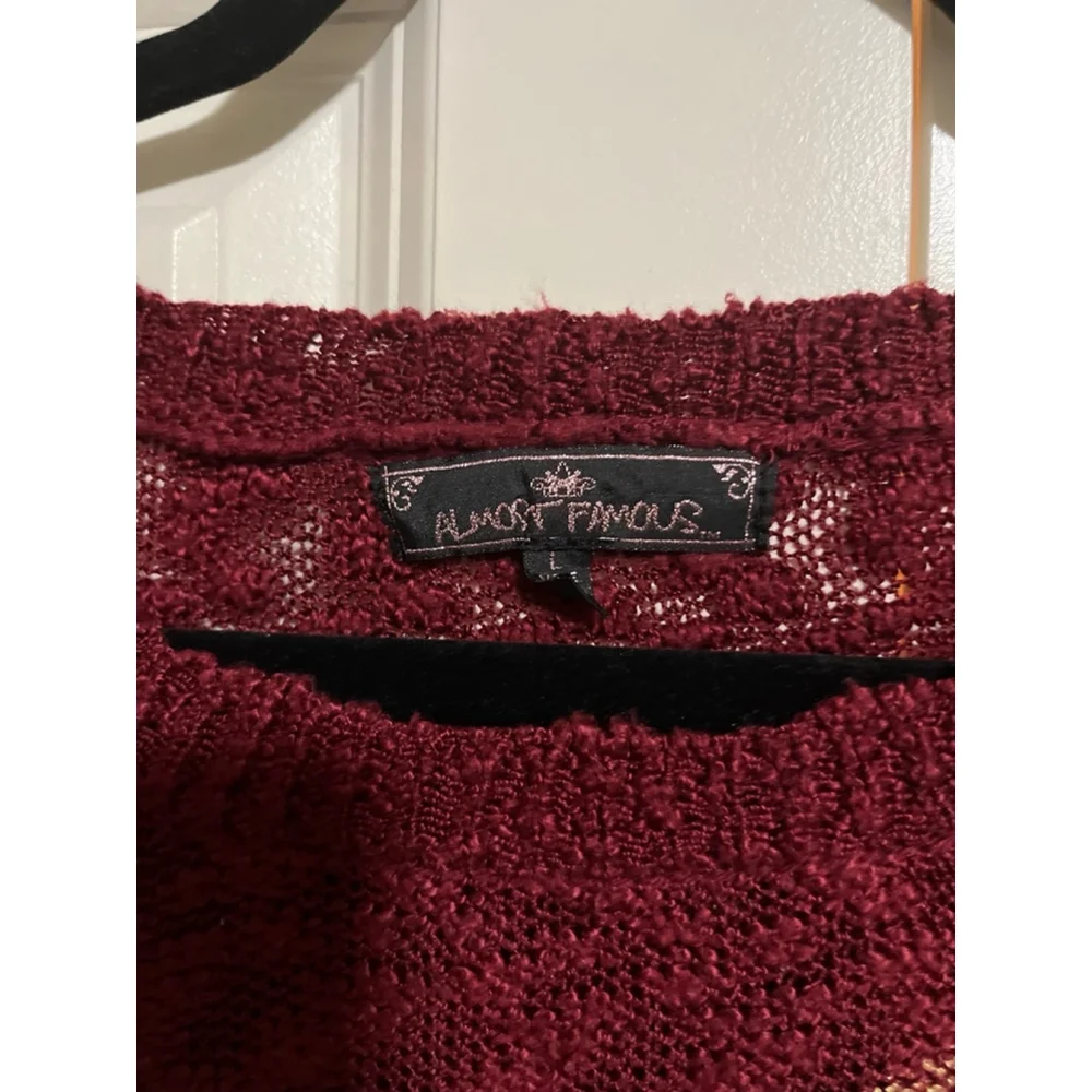 Women's Almost Famous Burgundy Love Sweater Size L - Picture 4 of 5
